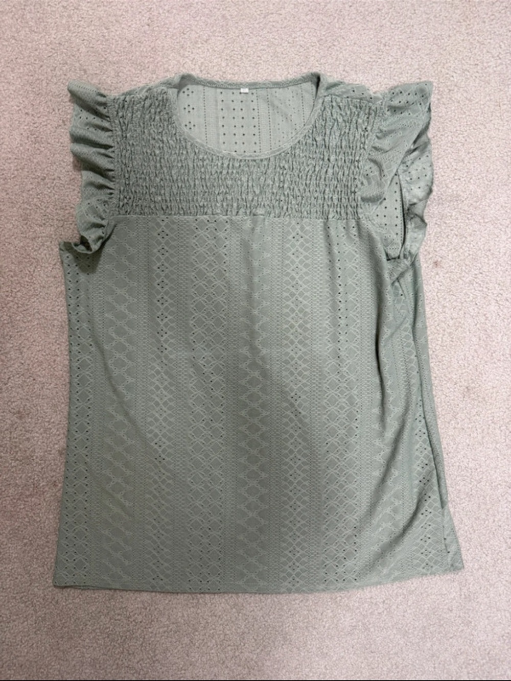 NWOT Sage Green Eyelet Smocked Flutter Sleeve Blouse XL